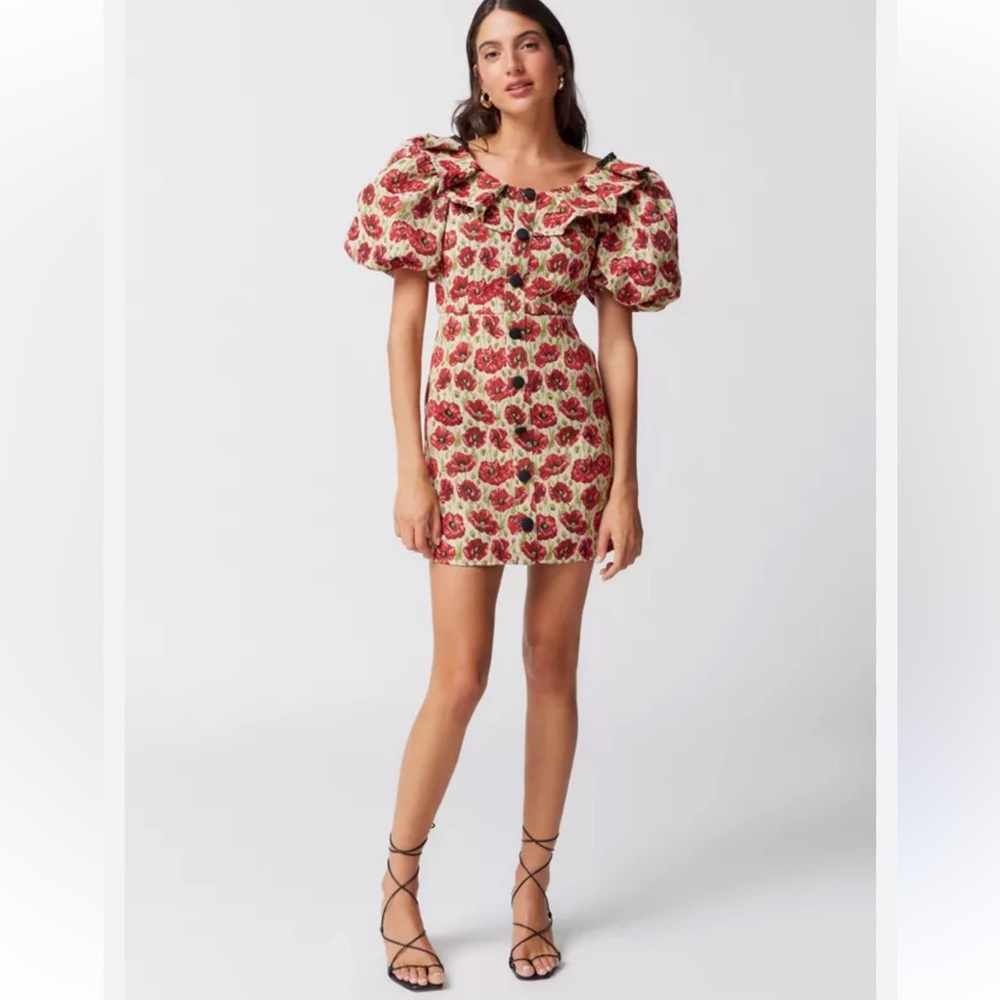 NWT SISTER JANE SHIRLEY POPPY TAPESTRY DRESS - TAN RED FLORAL Sz Small
